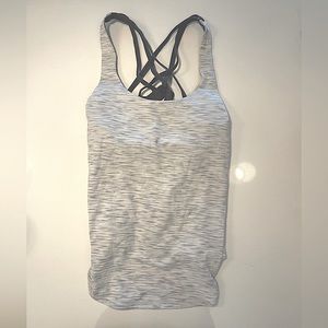 Lululemon Open Back Draped Tank Top with Built in Bra size 6 white/grey